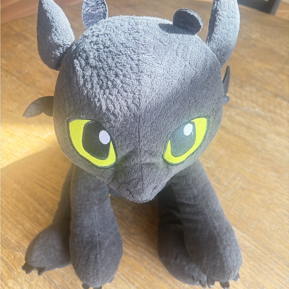 Plush Dragon Stuffed Animal - Black with Lime Green Eyes